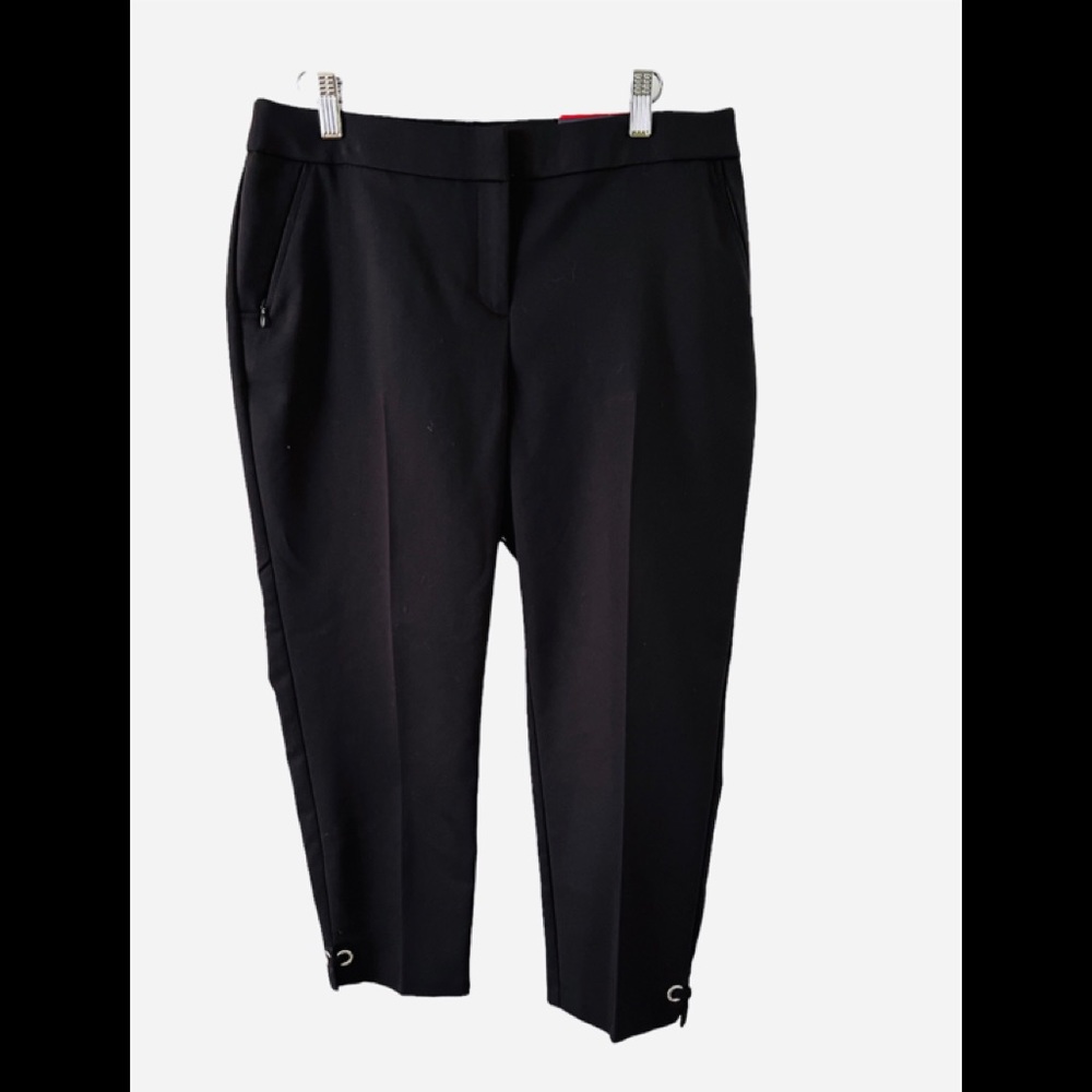 Rafaella Womens Black Curvy Flat Front Sport Fit Cropped Capri Pants Size 8.
